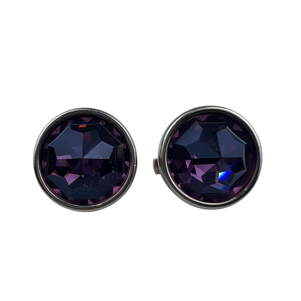 SAL Swarovski Vintage Clip On Earrings Round Purple Crystals Faceted